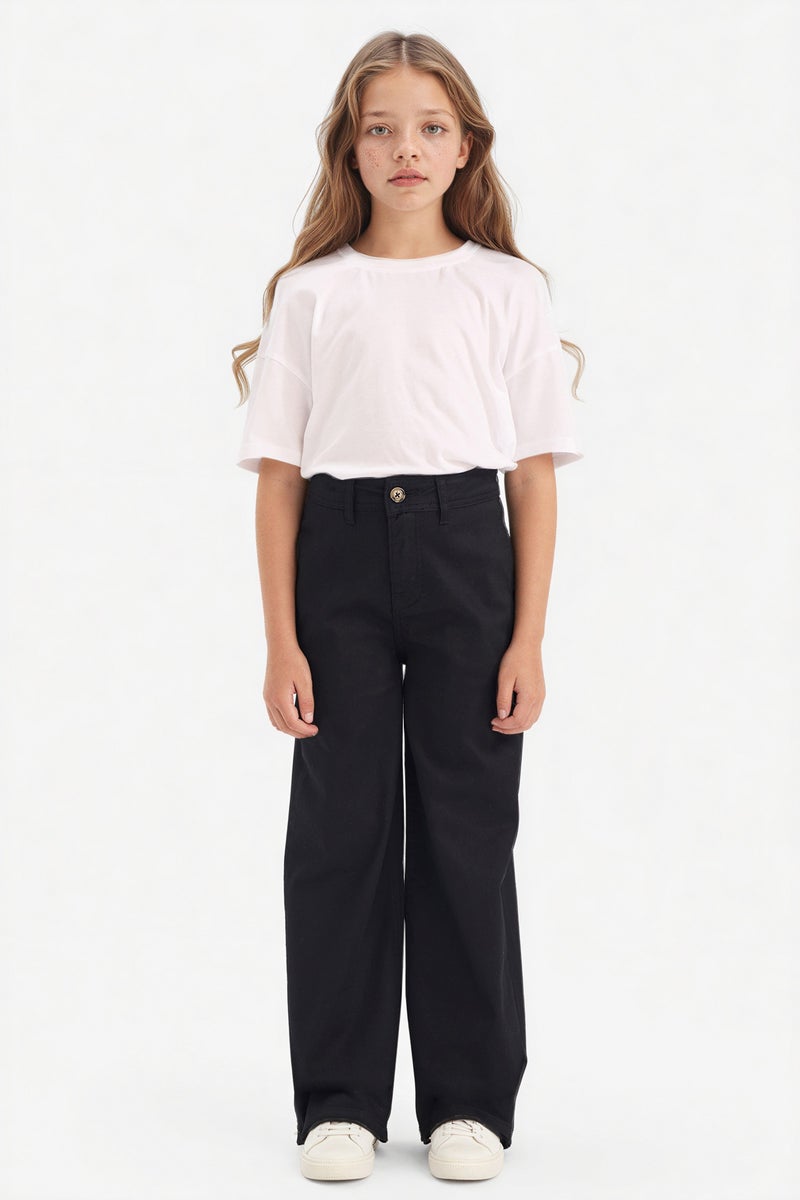 DeFacto Black Girl Girl Flare Gabardine Trousers Casual - Image 3